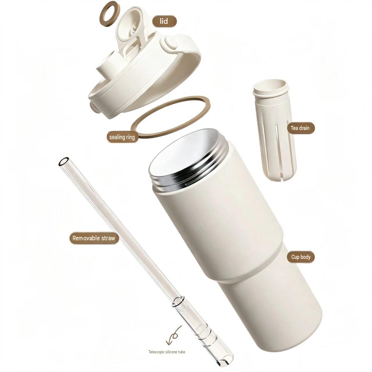 Large-capacity insulated tumbler with 316 stainless steel liner, straw, and dual-drinking design. - 2