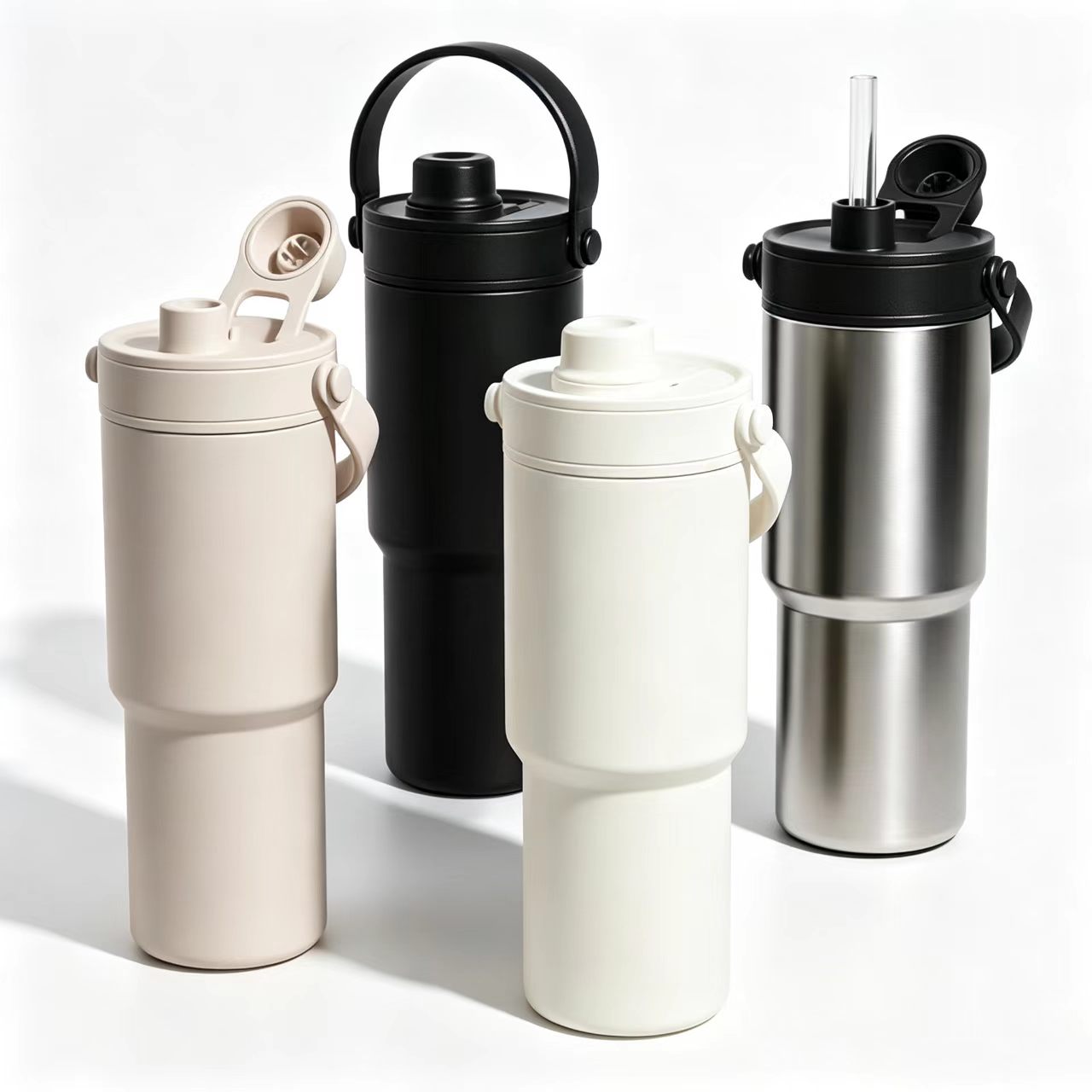 Large-capacity insulated tumbler with 316 stainless steel liner, straw, and dual-drinking design.
